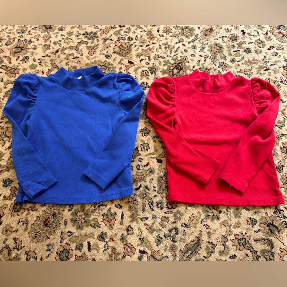 GAP Puff Sleeve Mockeck Tops in Red and Blue - Bundle of Two - Size 2T